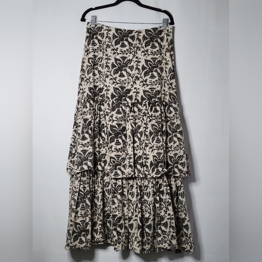 Anna Cate Maxi Tiered Brown and Ivory Floral Skirt